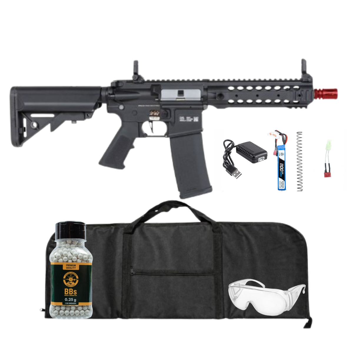 Rifle Airsoft M4 Specna Arms SA-F01 Flex Black Gatilho Hal Etu Gen 2 + Capa + Oculos + BBs 0.25g