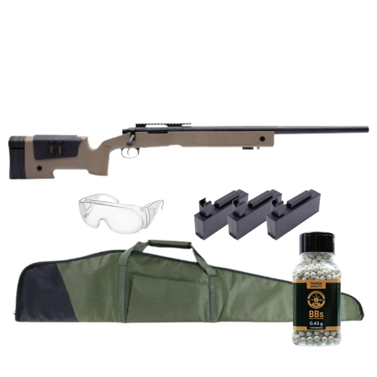 Airsoft Sniper M40 SA-SO2 Core S-Series Tan - Specna Arms + Capa Sniper + Oculos + BBs 0.43g