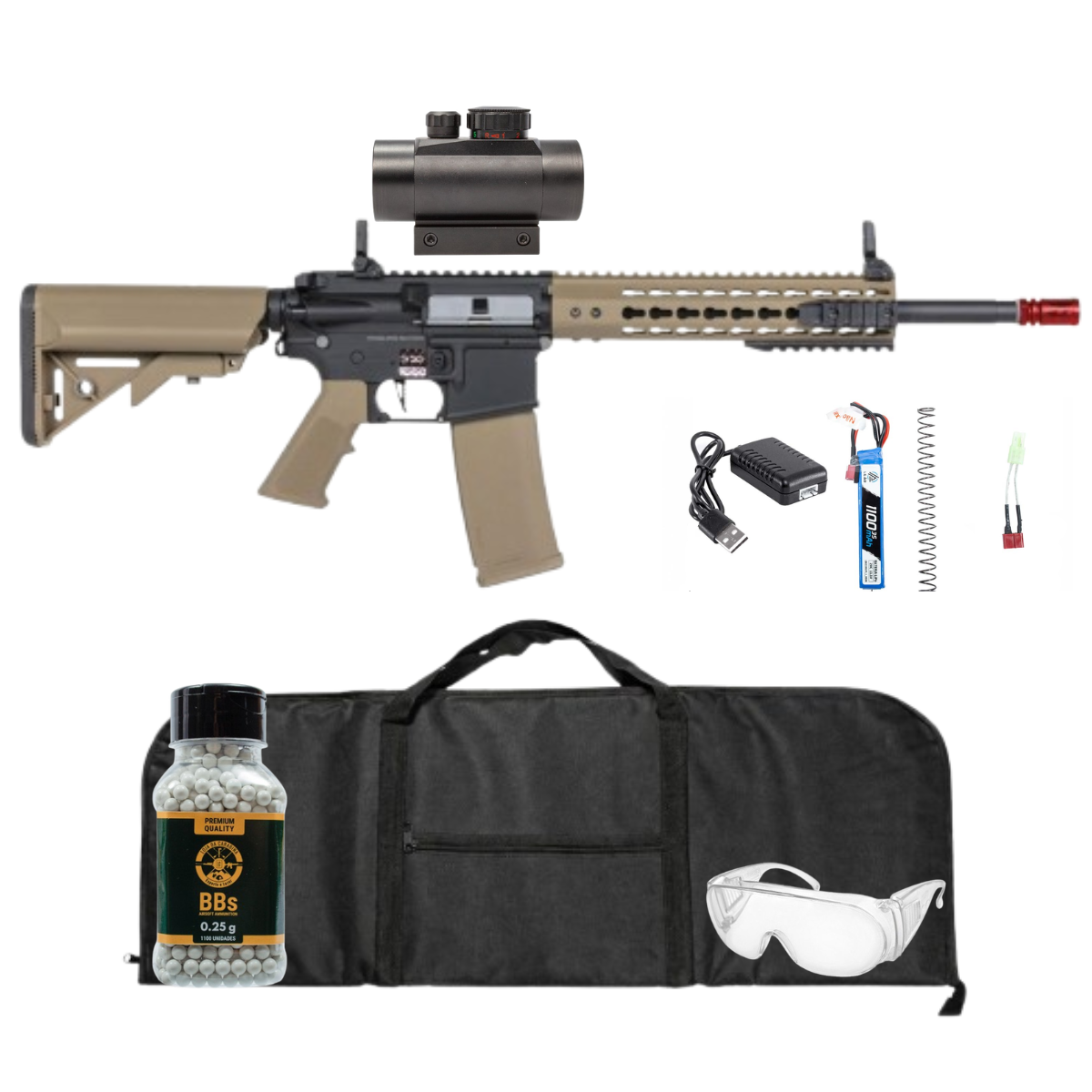 Rifle Airsoft M4 Specna Arms SA-F02 Flex Half Tan Gen 2 + Red Dot 1x30 + Capa + Oculos + BBs 0.25g