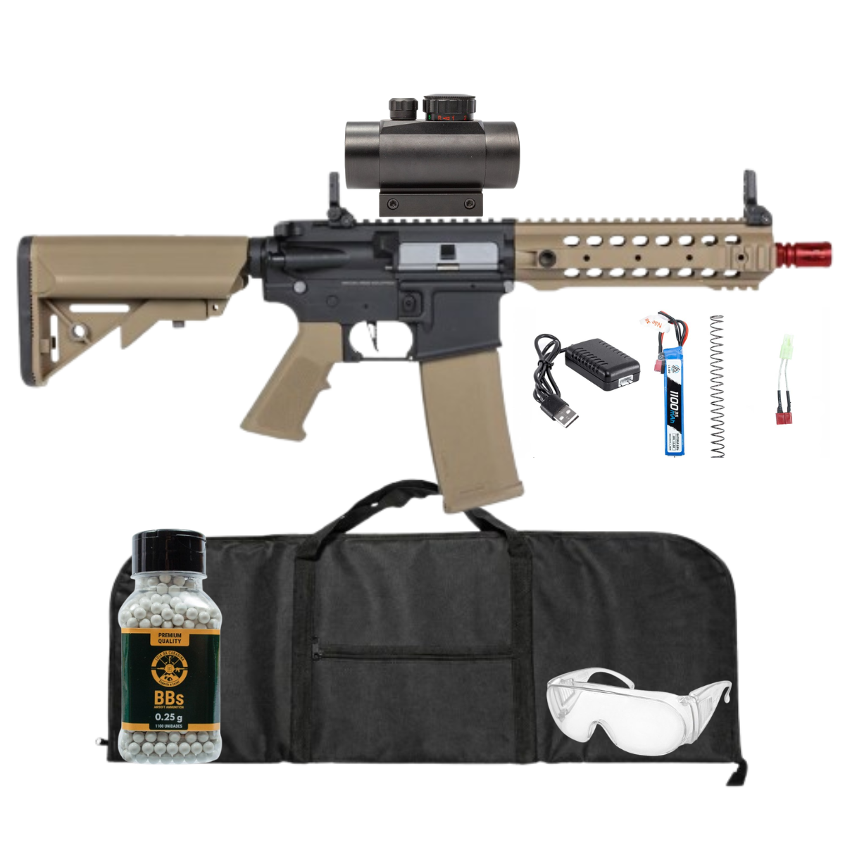 Rifle Airsoft M4 Specna Arms SA-F01 Flex Half Tan Gen 2 + Red Dot 1x30 + BBs 0.25g + Capa + Oculos