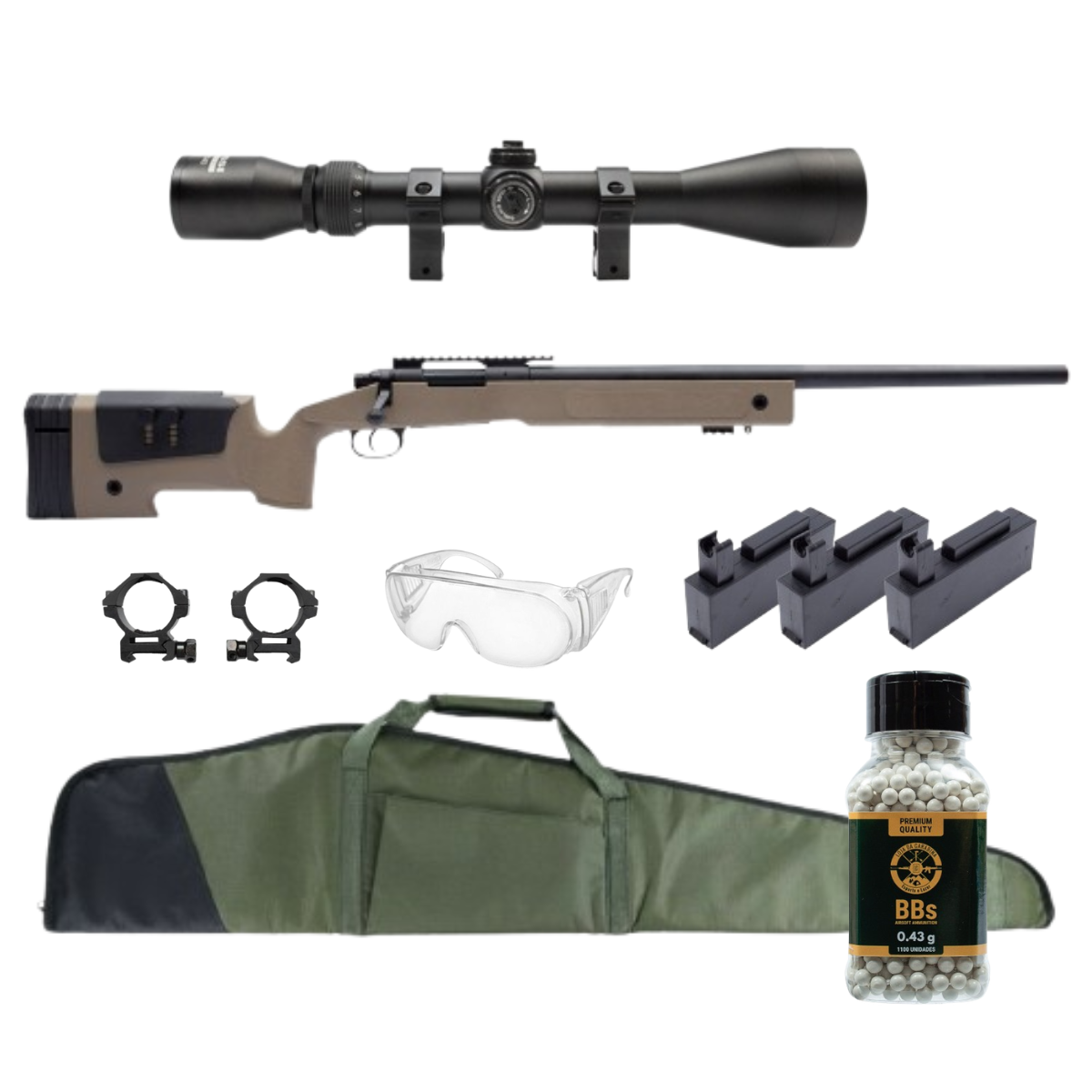 Airsoft Sniper M40 SA-SO2 Core S-Series Tan + Luneta 3-9x40 + Capa Sniper + Oculos + BBs 0.43g
