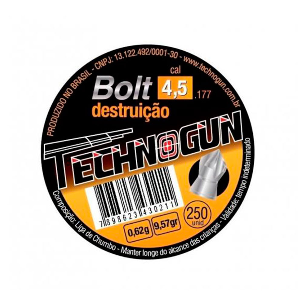 Chumbinho Technogun Bolt - 4,5mm - 250 Unidades