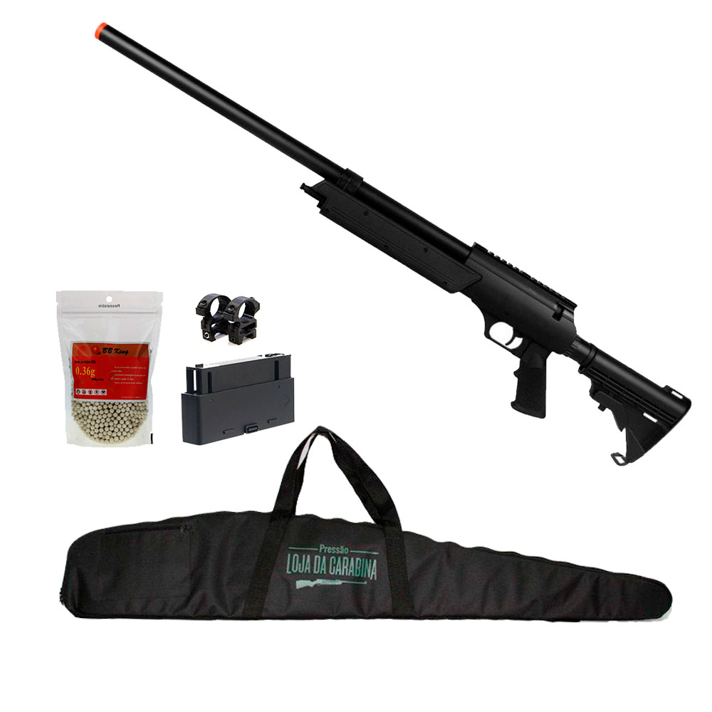 Rifle Airsoft Sniper Well MB06A + Magazine extra + Suporte + Esferas 0,36 + Capa