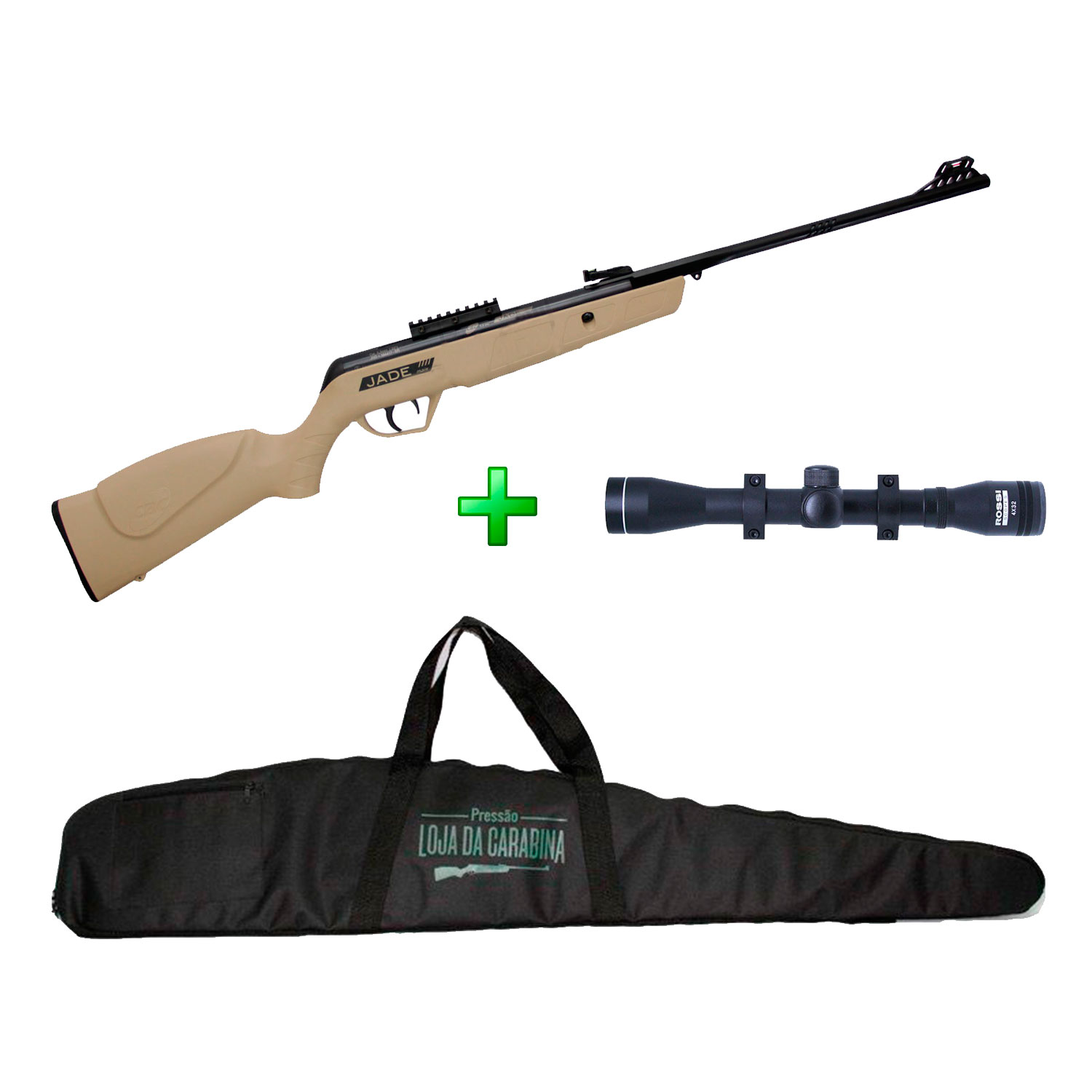 Carabina de Pressão CBC Jade Mais Desert - 4.5mm + Luneta 4x32 + Capa