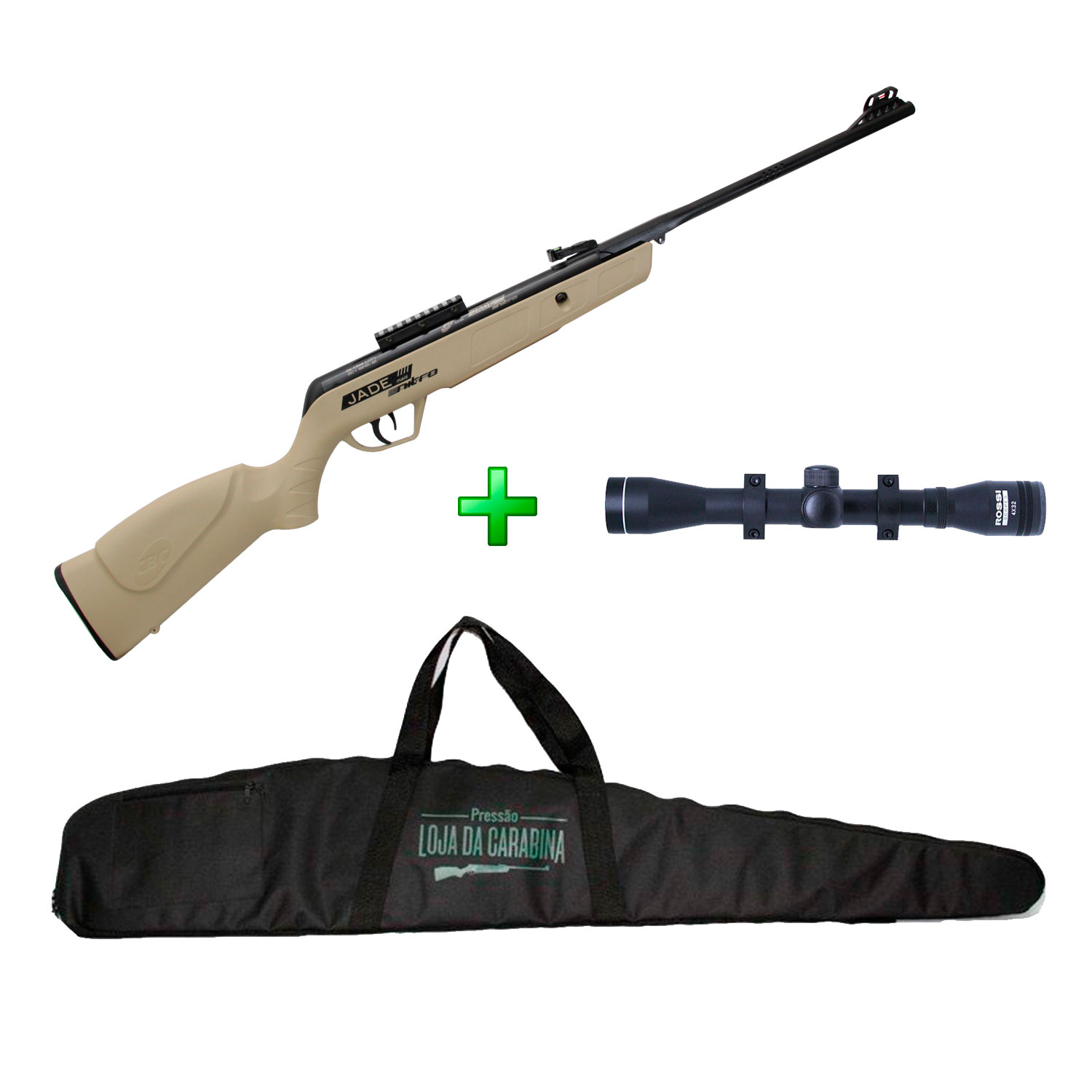 Carabina de Pressão CBC Jade Mais Nitro Desert - 4.5mm + Luneta 4x32 + Capa 