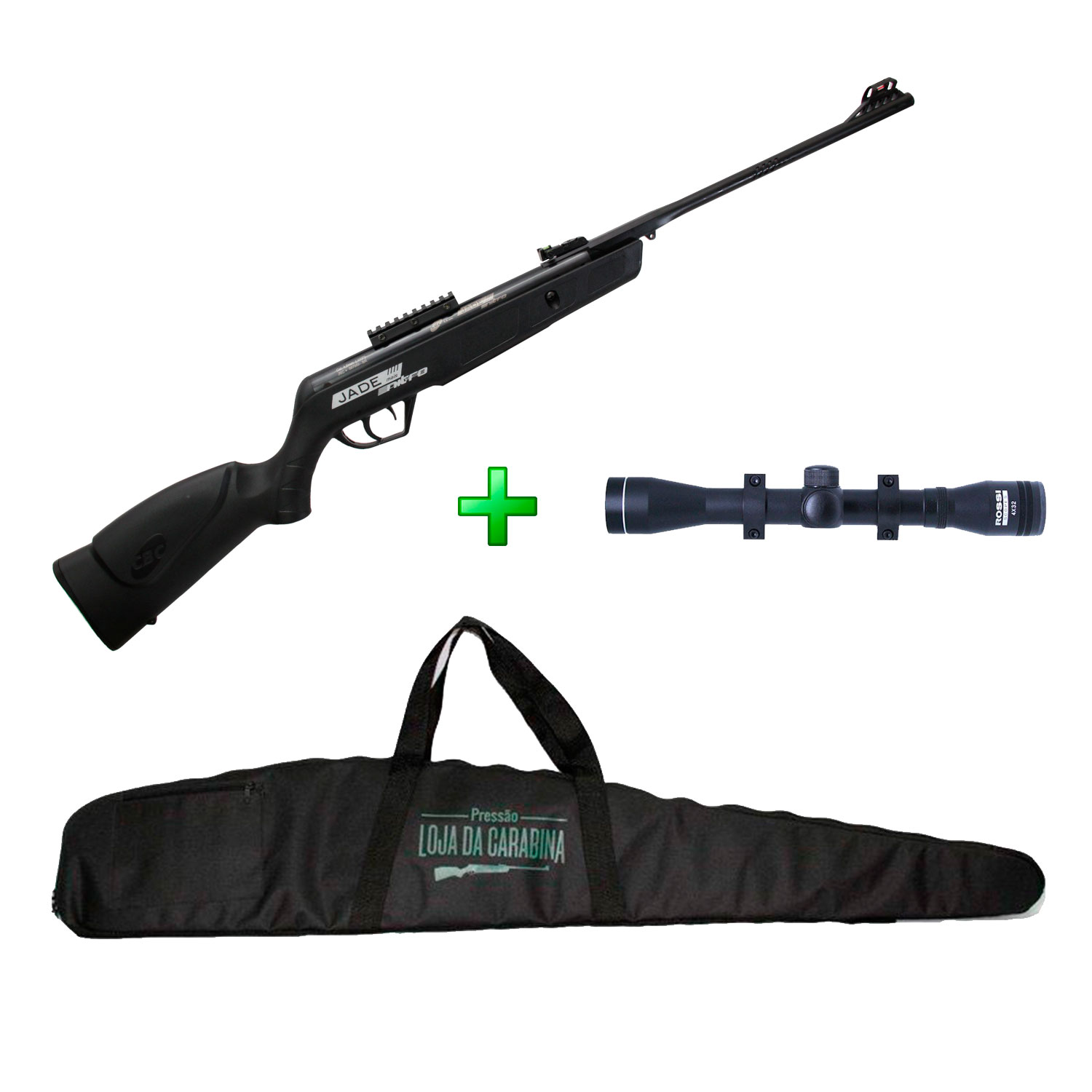 Carabina de Pressão CBC Jade Mais Nitro Preta - 4.5mm + Luneta 4x32 + Capa