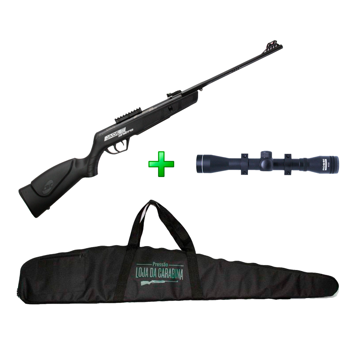Carabina de Pressão CBC Jade Mais Nitro Preta - 5.5mm + Luneta 4x32 + Capa