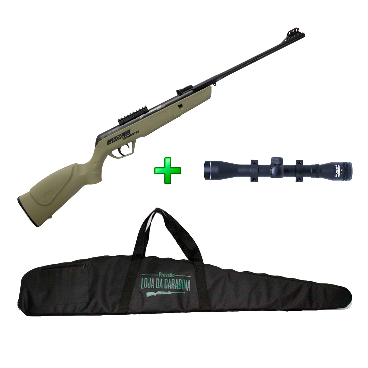 Carabina de Pressão CBC Jade Mais Nitro Tan - 4.5mm + Luneta 4x32 + Capa 