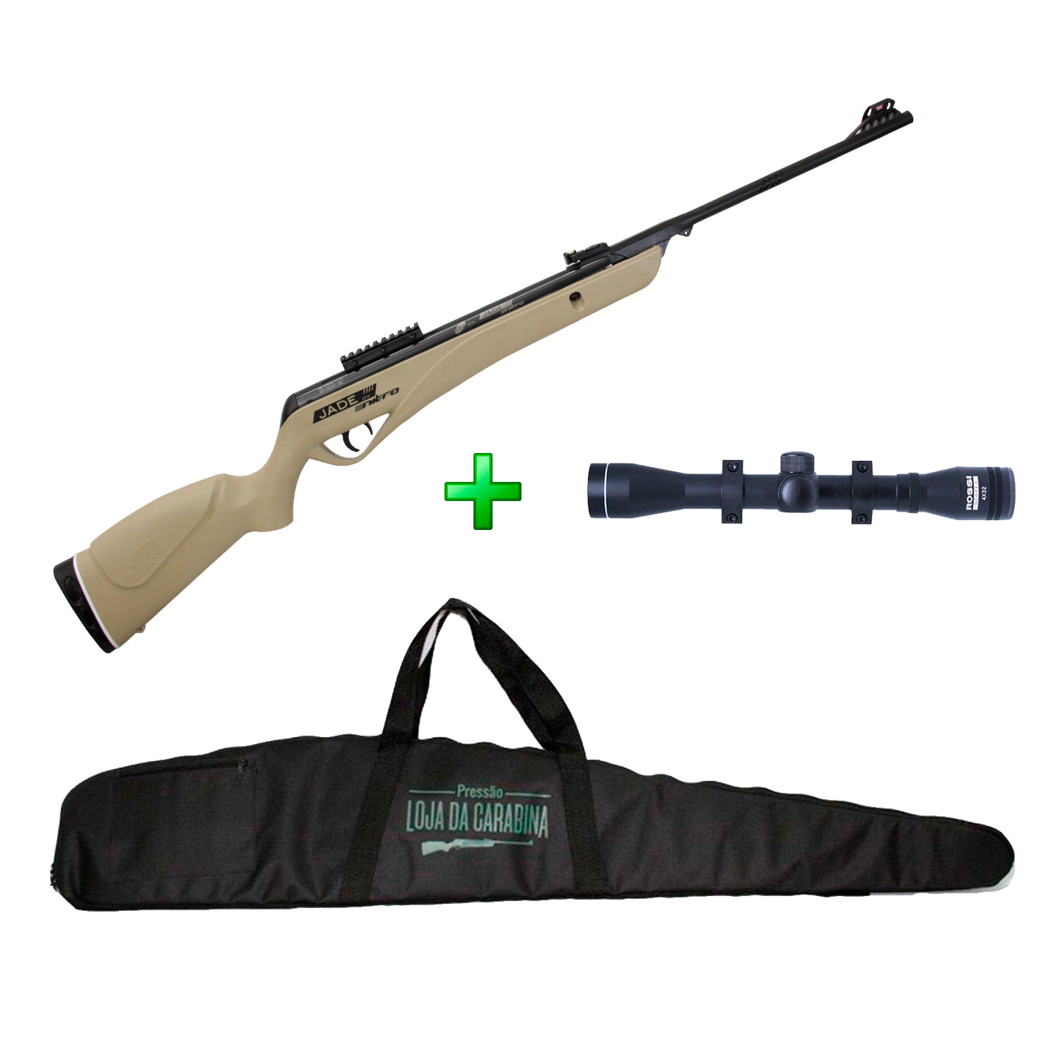 Carabina de Pressão CBC Jade Pro Nitro Desert - 4.5mm + Luneta 4x32 + Capa