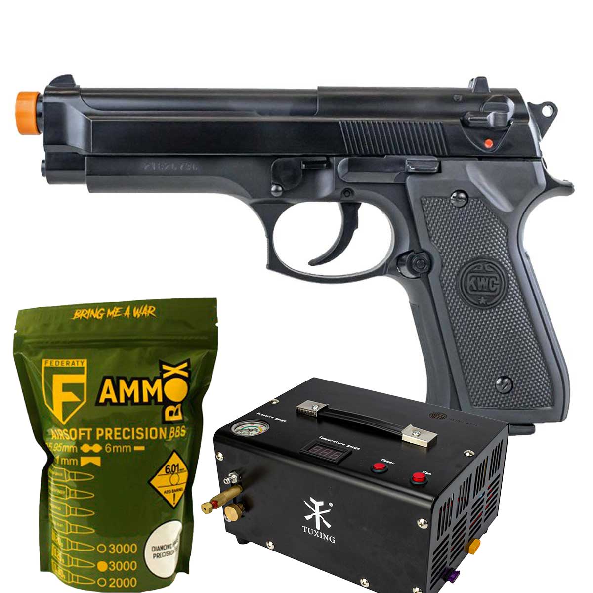 Airsoft Beretta M92 6mm KWC + BBs 0.20g + Alvos