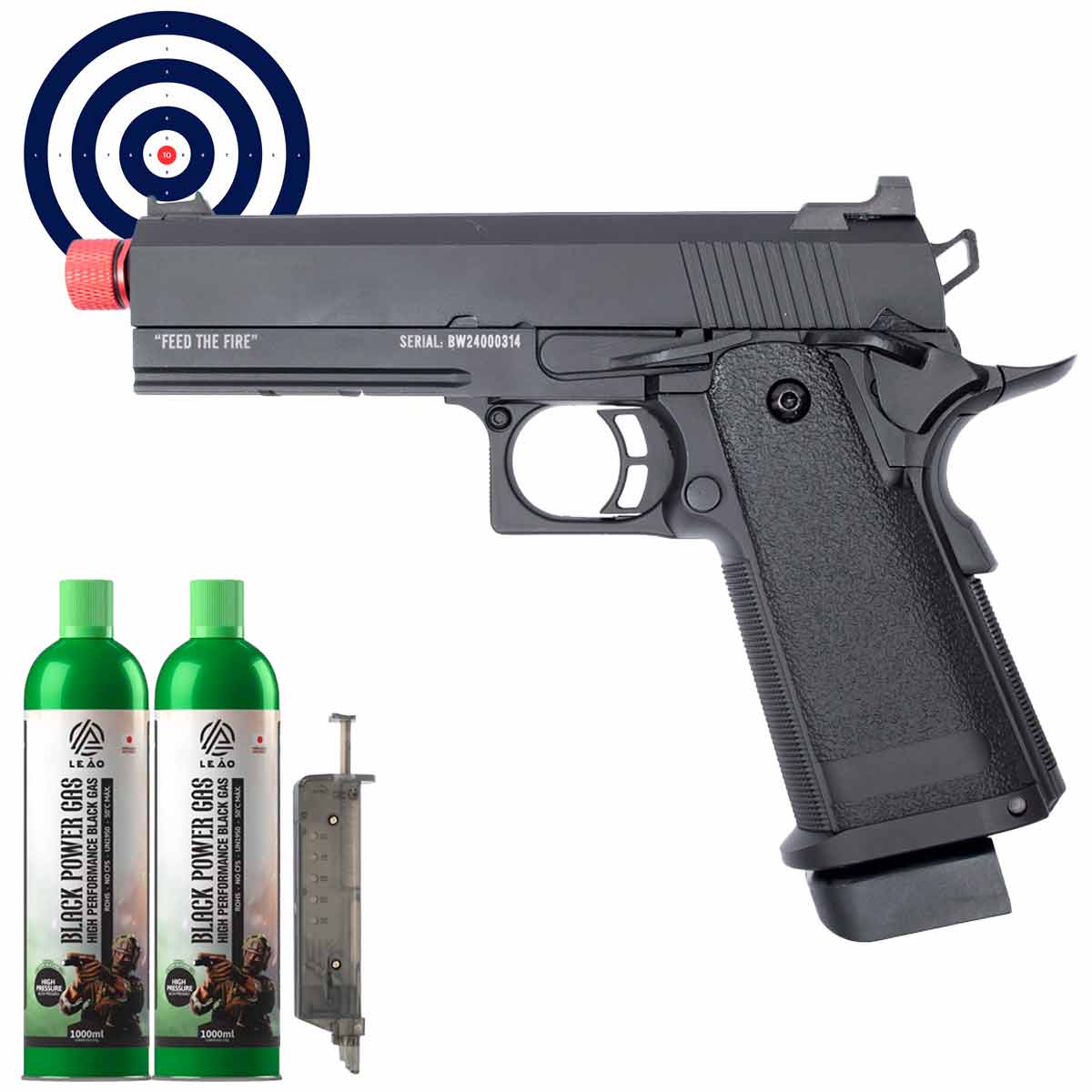 Airsoft GBB 1911 Black Whisper Blowback Full Metal TAG + Green Gas + Speedloader + Alvos