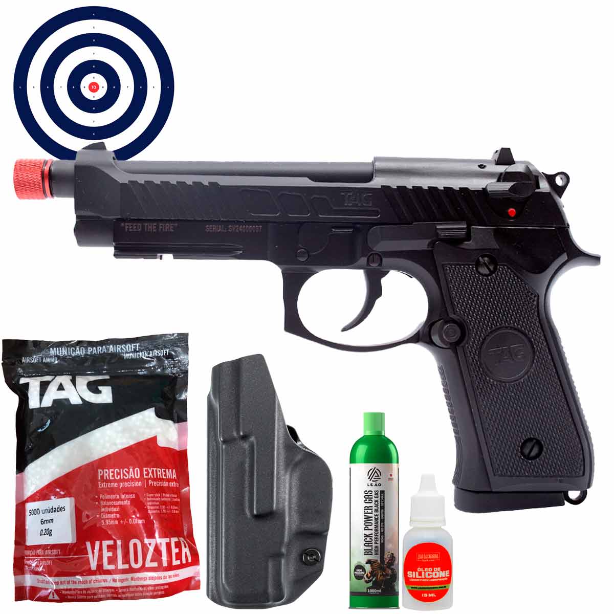 Airsoft GBB M92 Savage Full Metal e Full Auto + Green Gas + Speedloader + BBs 0.20g + Oleo + Alvos