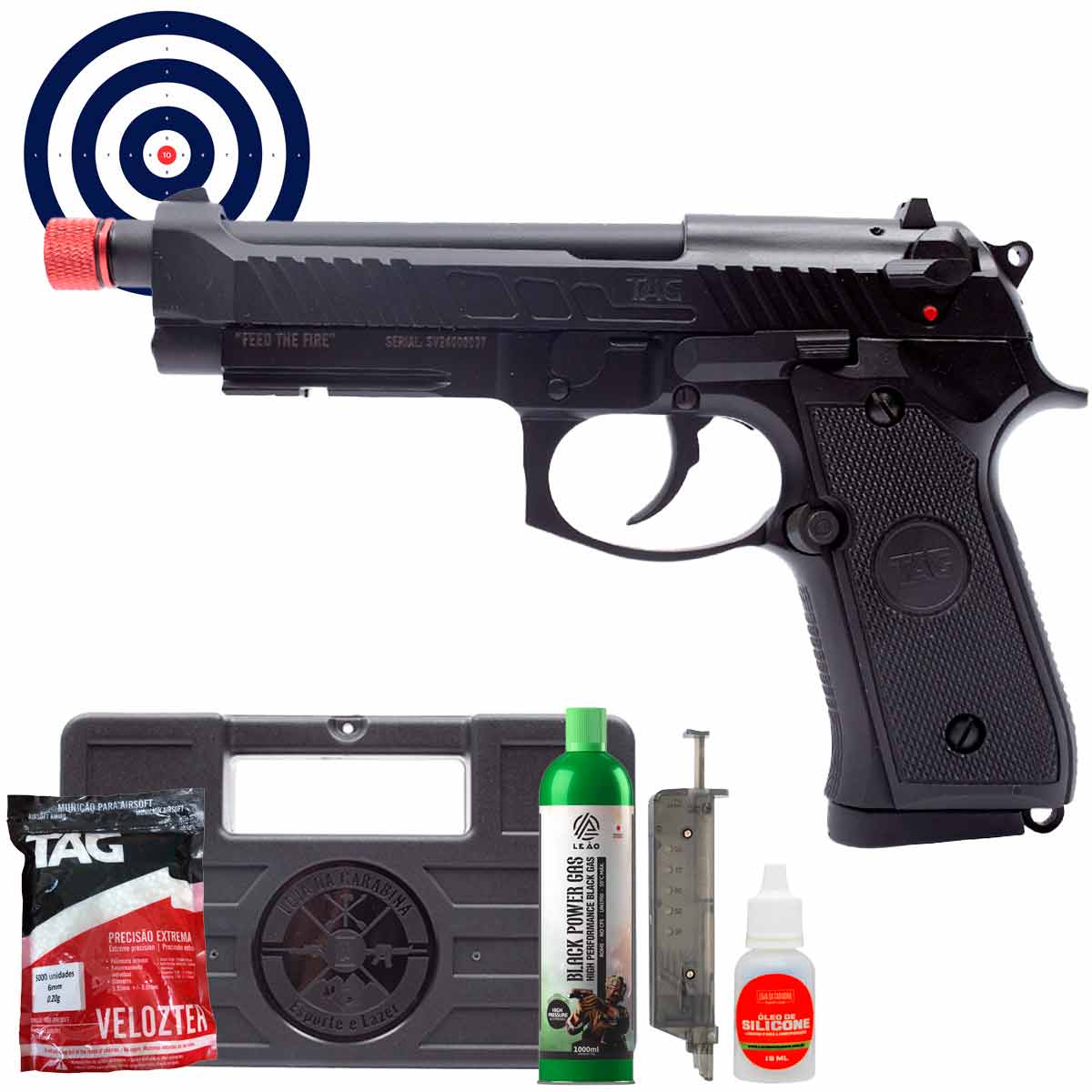 Airsoft GBB M92 Savage Full Metal Full Auto + Case + Gas + Speedloader + BBs + Oleo + Alvos