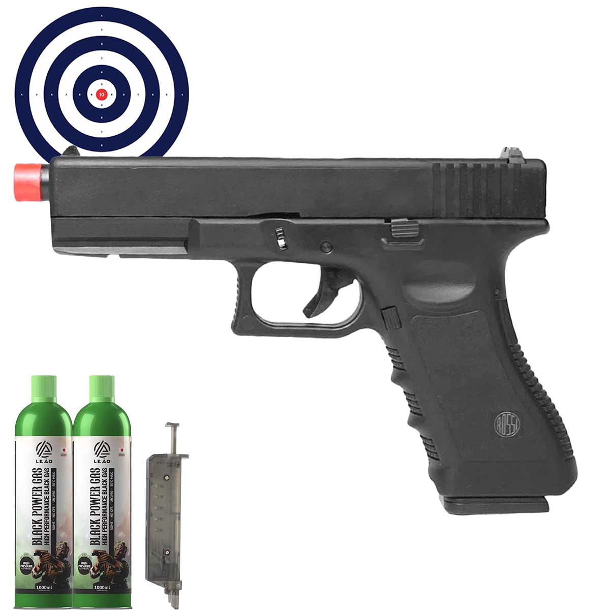 Airsoft GBB Rossi Glock V17 BlowBack 6mm + Green Gas + Speedloader + Alvos