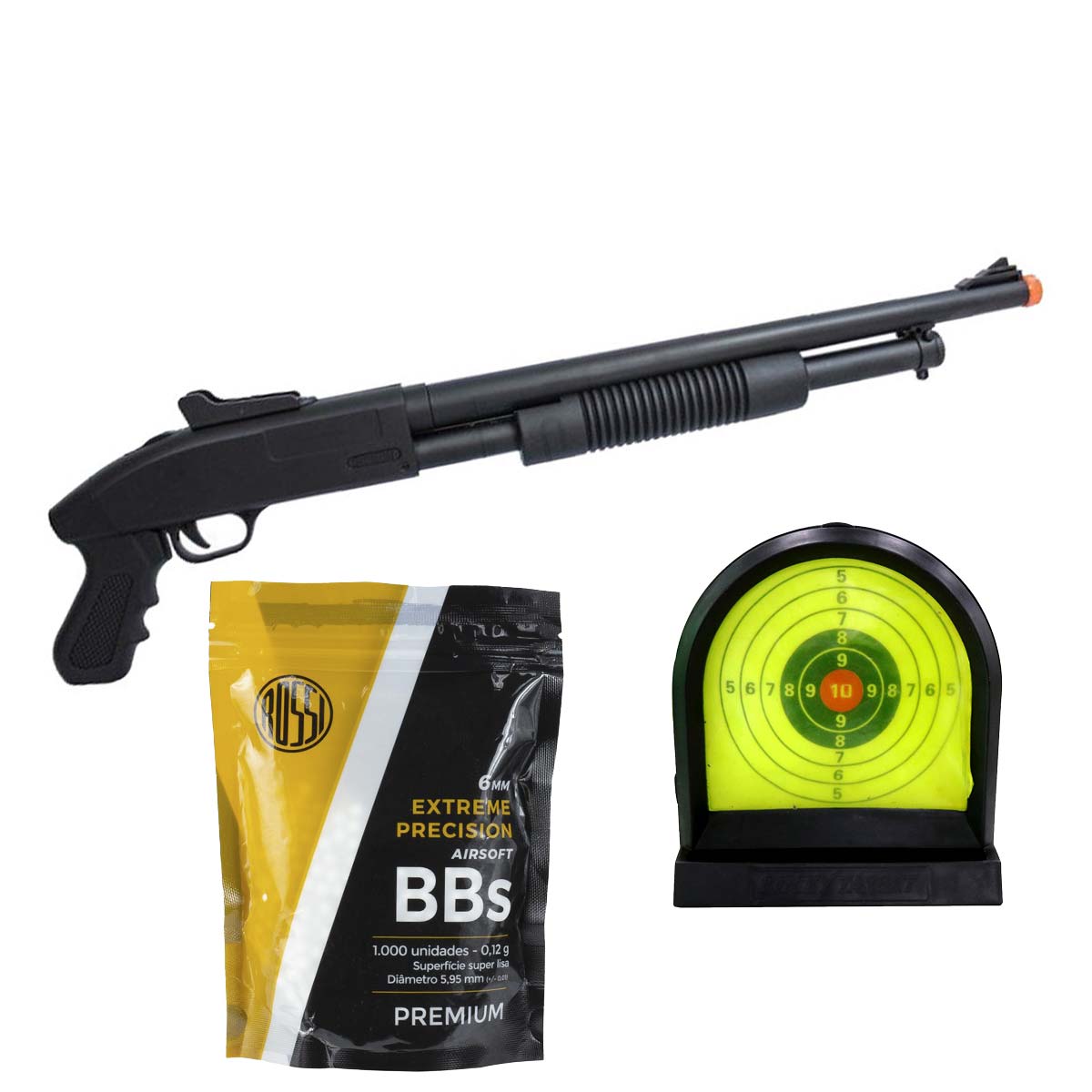Airsoft Shotgun ZM61 + BBs e Alvo Gel
