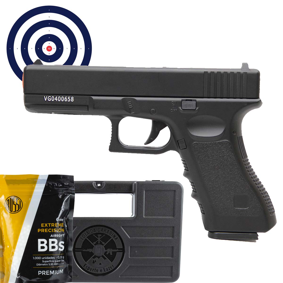 Airsoft Spring Glock GK-V20 + Case Rigido + BBs + Alvos
