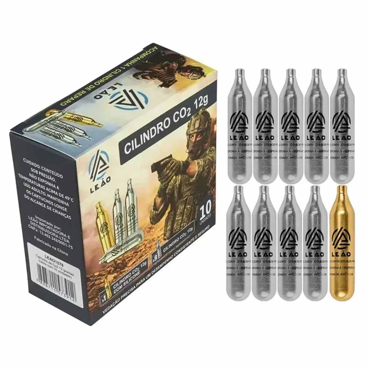Caixa Cilindro CO2 Leao Premium 10un - 9 + 1 Dourado com Silicone