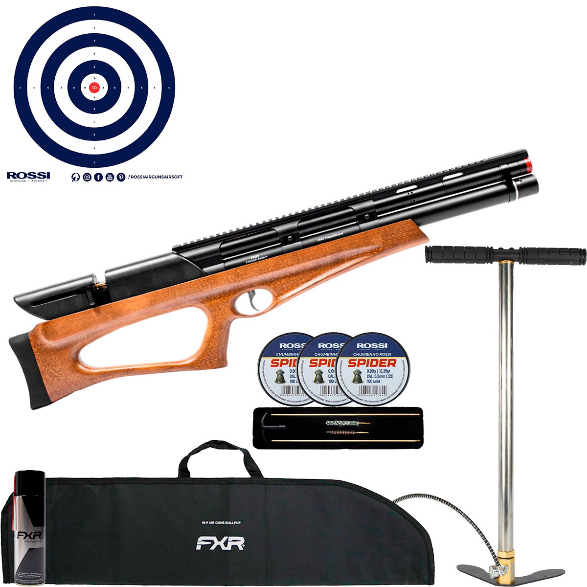 Carabina Artemis M40 HazelWood 5.5mm + Bomba Manual + Kit Limpeza + Capa + 300Un Chumb. Rossi Spider