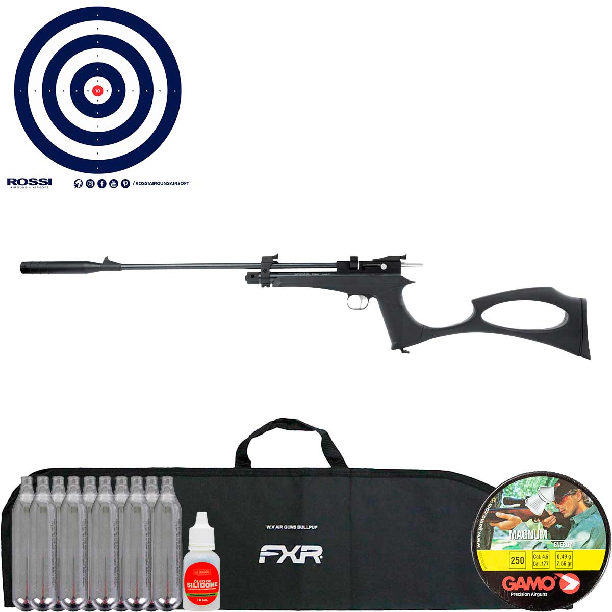 Carabina Cp2 Hybrid CO2 Artemis 4.5mm + Capa FXR + Chumbinho + CO2 + Oleo + Alvos