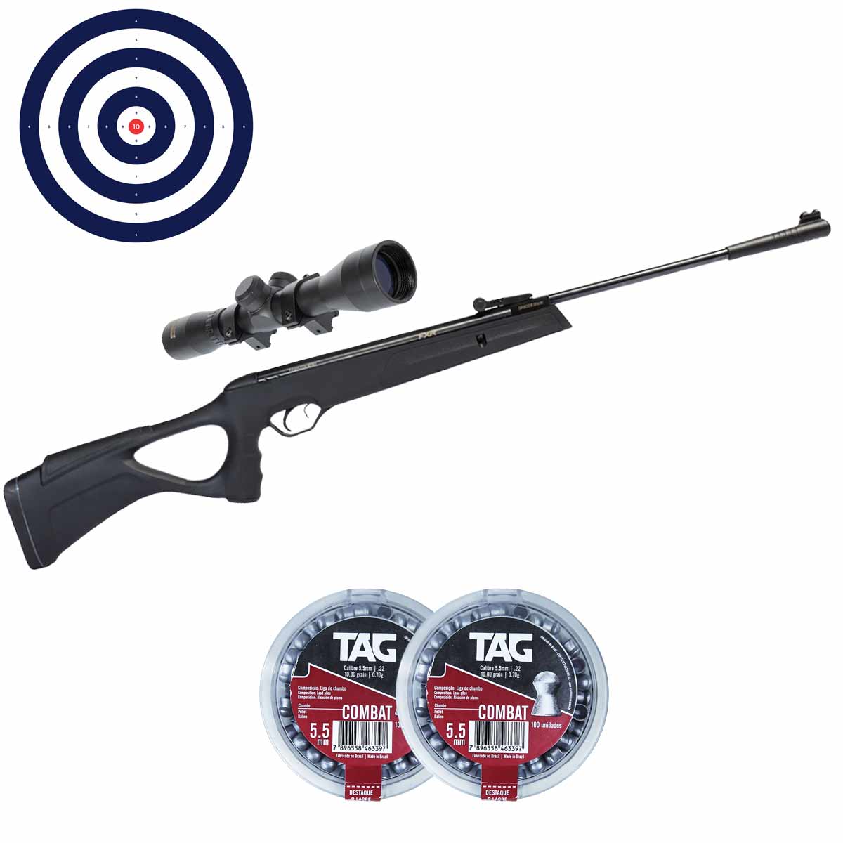 Carabina de Pressão Artemis GR800S Blade Nitro 5.5mm + Luneta Rossi 4X32 + 200Un Chumbinho + Alvos