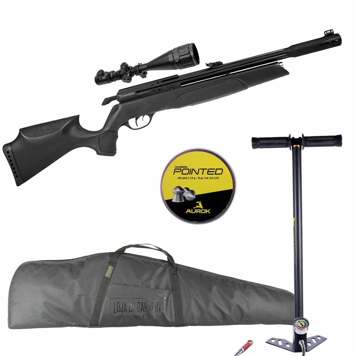 Carabina de Pressão PCP Gamo Arrow 5.5mm + Luneta 6-24x50 + Capa + Bomba Manual + 250Un Chumbinho