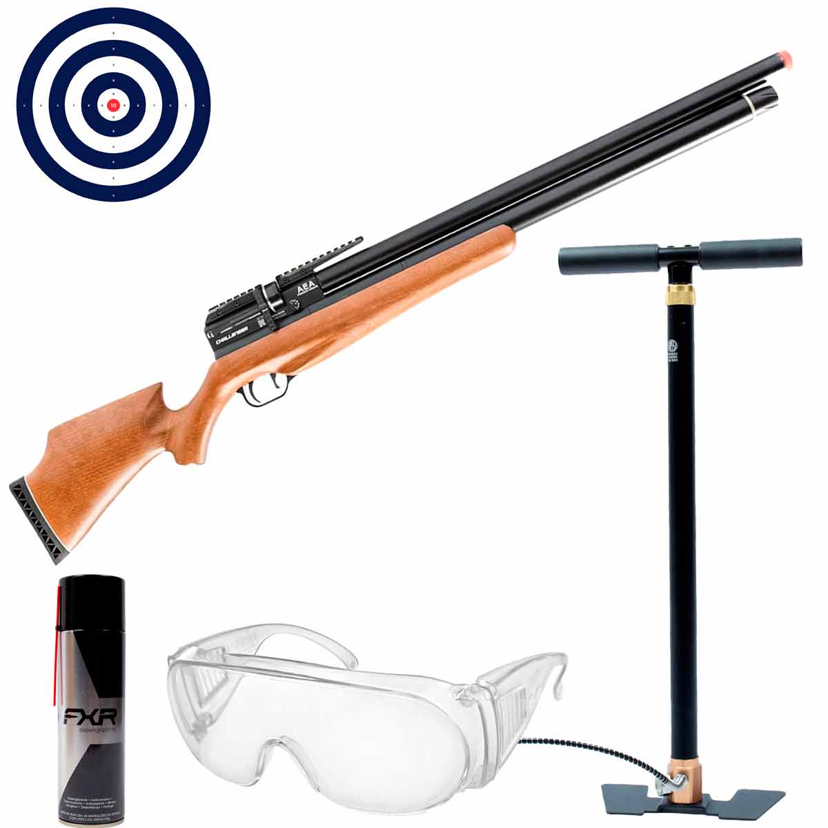 Carabina de Pressao PCP Challenger Nova AEA 5.5mm (.22) + Bomba Manual + Desengripante + Óculos + Alvos