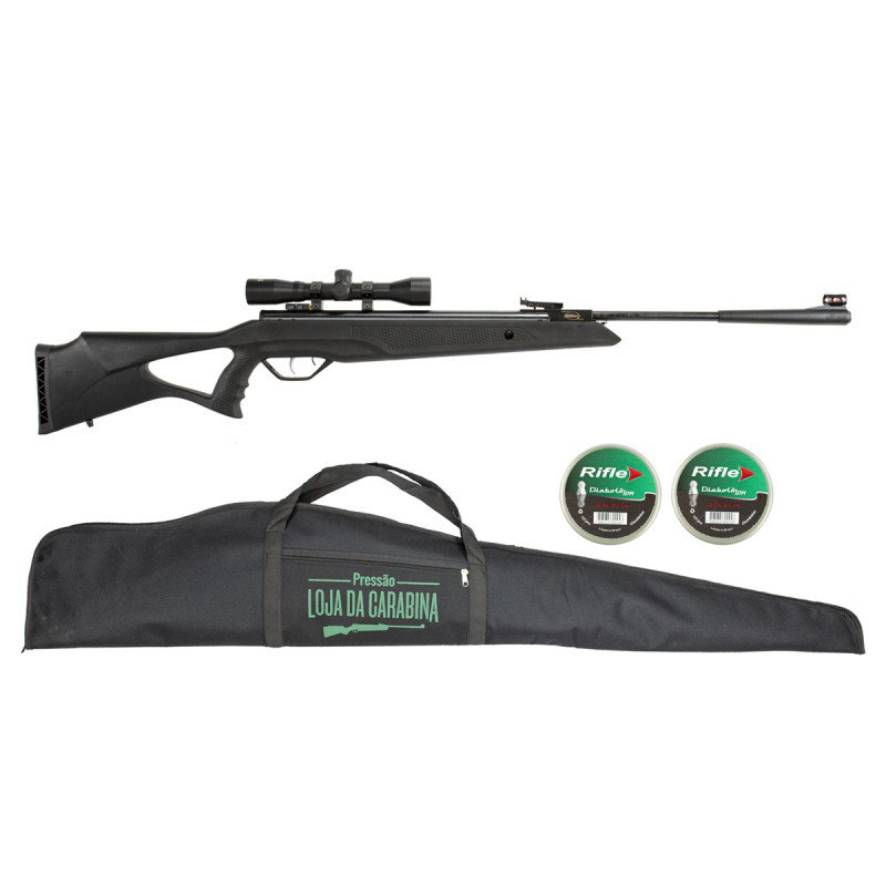 Carabina de Pressão Rossi Sag R1000 Nitro 5.5mm + Luneta Rossi 4x32 Poly + Capa LC + Chumbinho
