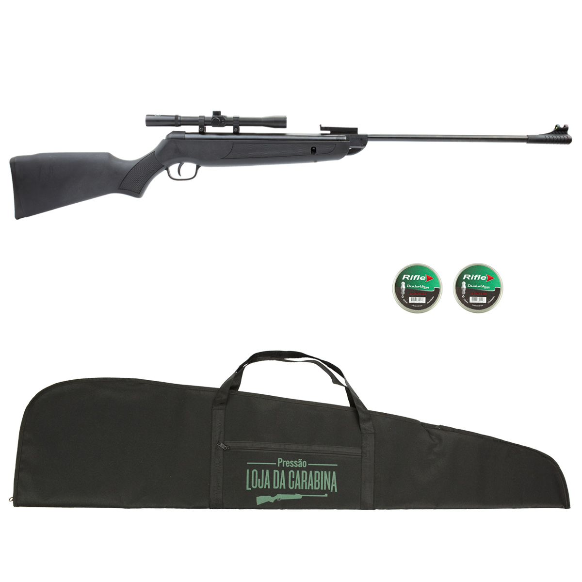 Carabina de Pressão Rossi Sport 5.5mm + Luneta QGK 4x20 + Capa LC + Chumbinhos