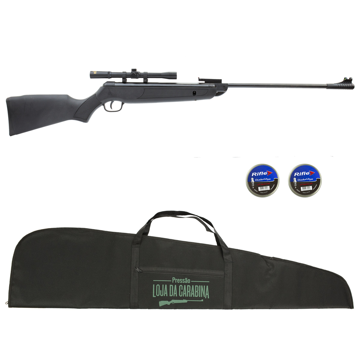 Carabina de Pressão Rossi Sport 4.5mm + Luneta Rossi 4x20 + Capa LC + Chumbinhos