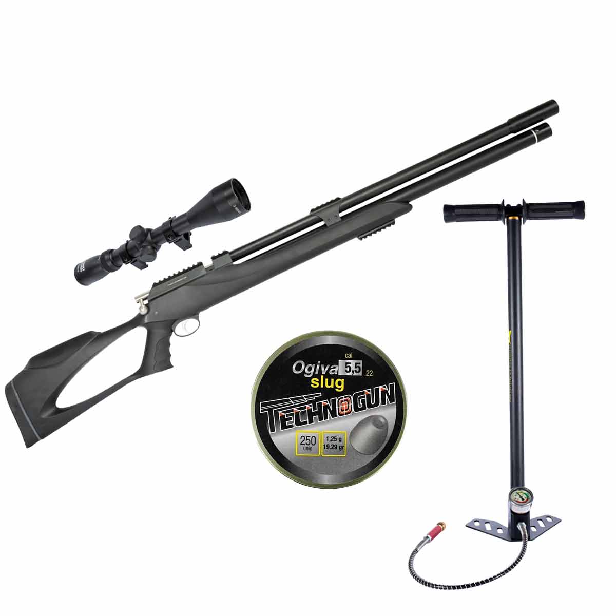 Carabina PCP Artemis M25 Thunder Black 5.5mm + Chumbinho 5.5mm 250 Un + Bomba Manual + Luneta 3-9x40
