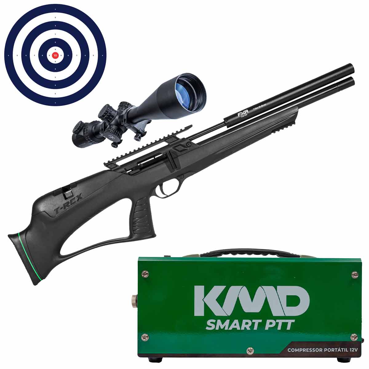 Carabina PCP Artemis T-Rex Bullpup 5.5mm + Luneta 6-24X50 GT + Compressor de AR KMD + Alvos