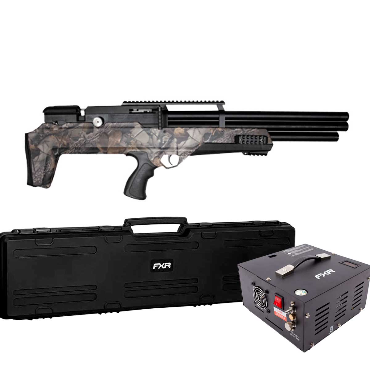 Carabina PCP Bullpup Behemoth PS-R3-SF Camuflada 4.5mm + Case FXR 120cm + Compressor Portátil