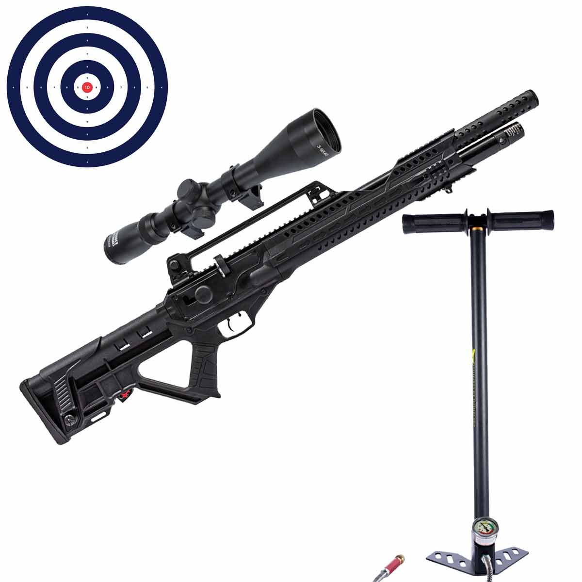 Carabina PCP Hatsan Invader 6.35mm + Luneta 3-9x40 SFP + Bomba Manual + Alvos