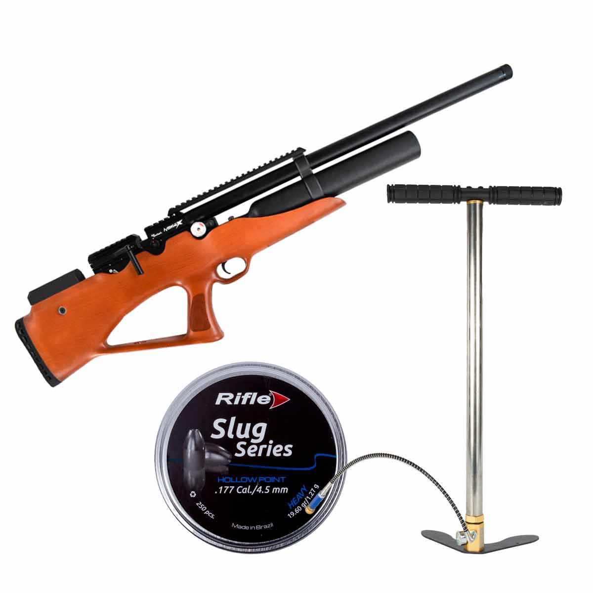 Carabina PCP Nova Vista Bullpup Avenge-X X1-BBW Wood 4.5mm + Bomba Manual PCP 300 Bar + 250Un Chumbinho