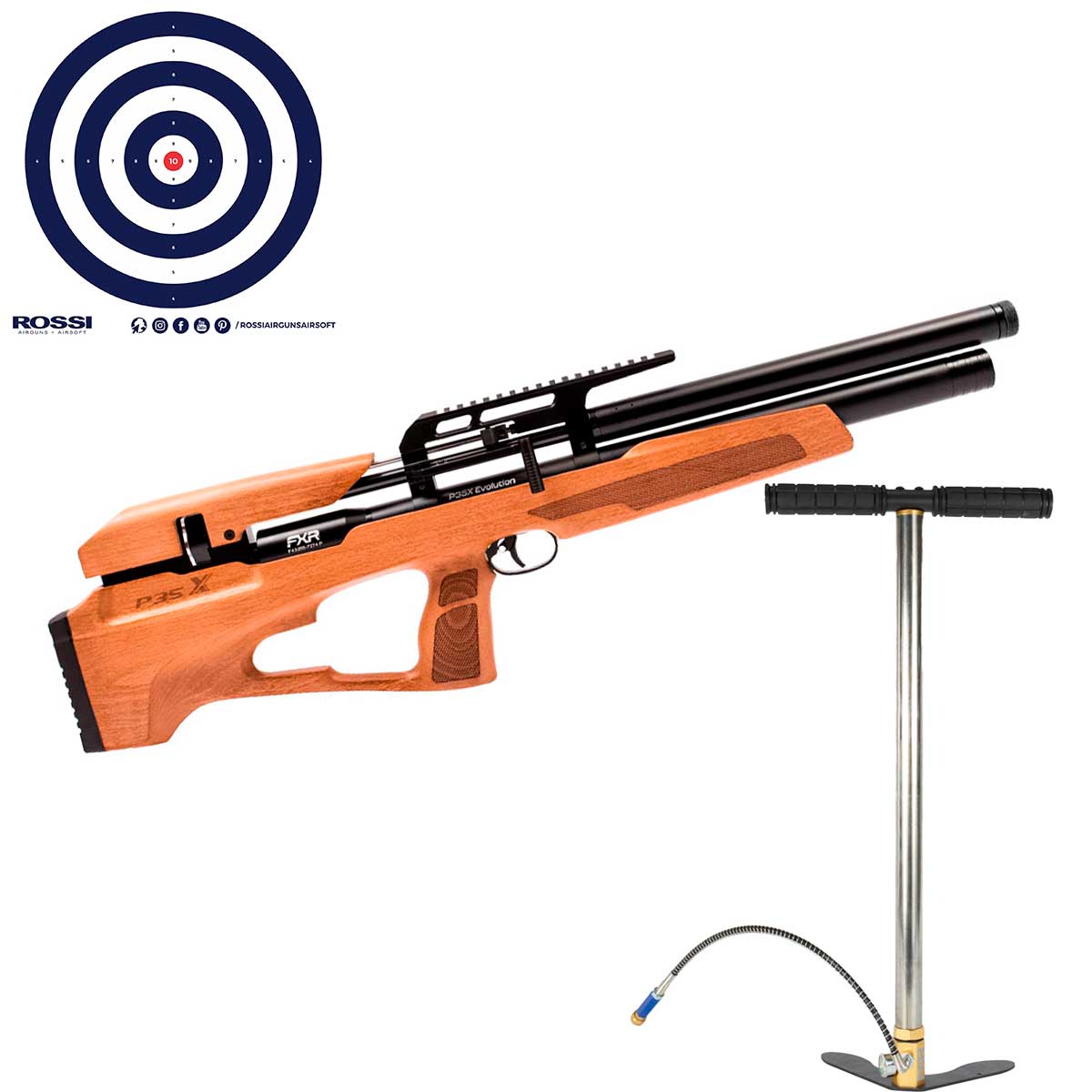 Carabina PCP P35X Revolution Artemis 5.5mm + Bomba Manual PCP + Alvos
