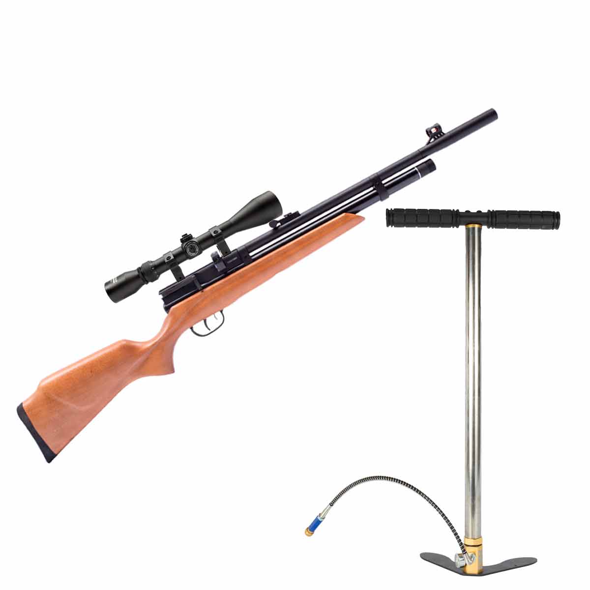 Carabina PCP Rossi Beeman Raider 1332 Madeira 6.35mm + Luneta Rossi 3-9x40 11mm + Bomba Manual