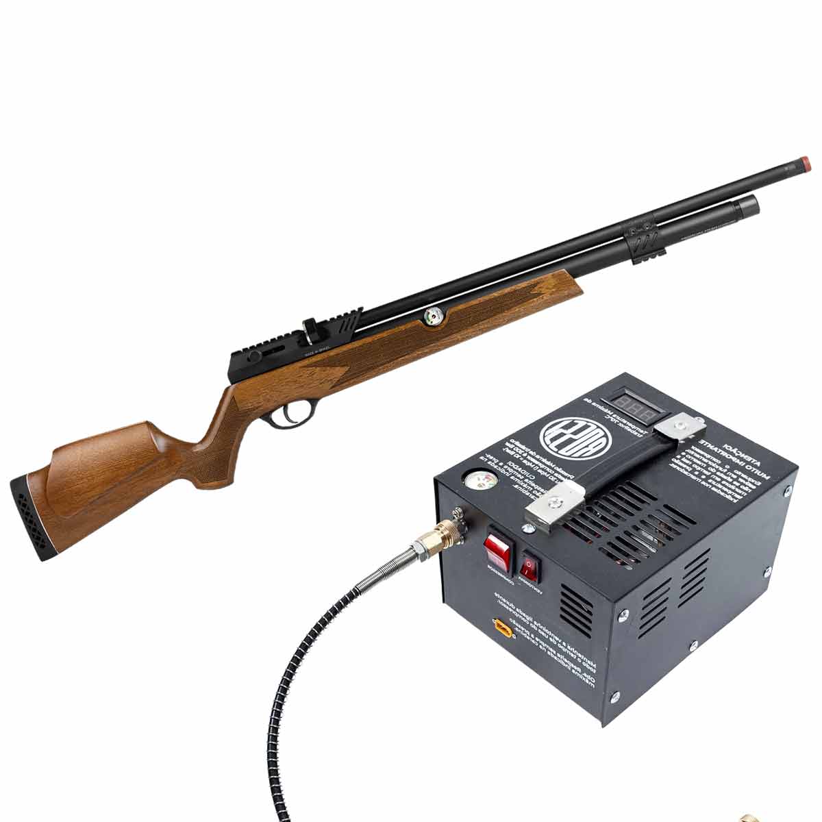 Carabina PCP Rossi Raptor Semi Auto 5.5mm + Compressor Portátil