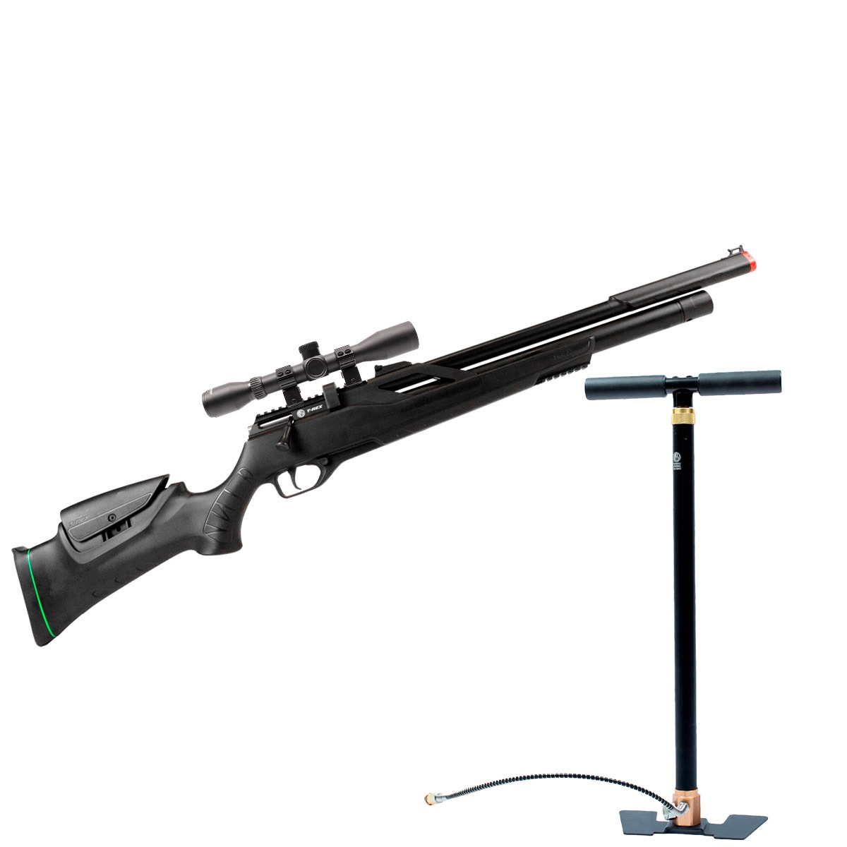 Carabina PCP Rossi T-Rex VR 6.35mm + Luneta Discovery MS 4x32 Long + Bomba Manual Rossi