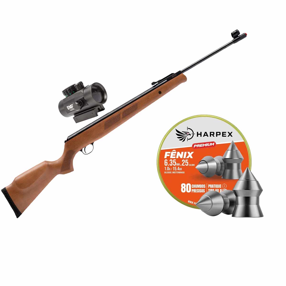 Carabina Rossi Black Bear 6.35mm + Red Dot 1x30 + 80Un Chumbinho Harpex