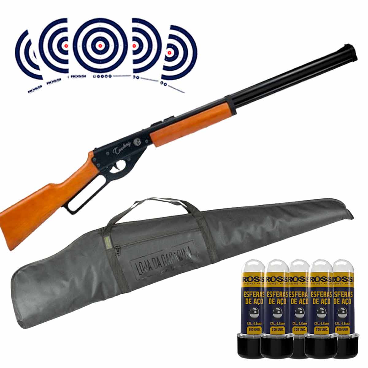 Carabina Rossi Cowboy Wood 4.5mm + Capa + 1500Un Esferas + Alvos