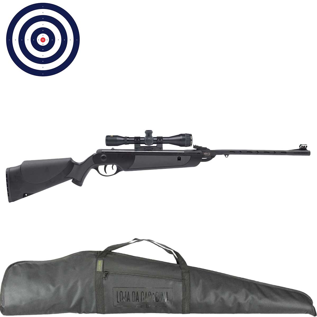 Carabina Rossi Dione Sport Nitro 5.5mm + Luneta 4x32 Gold Crown + Capa LC + Alvos