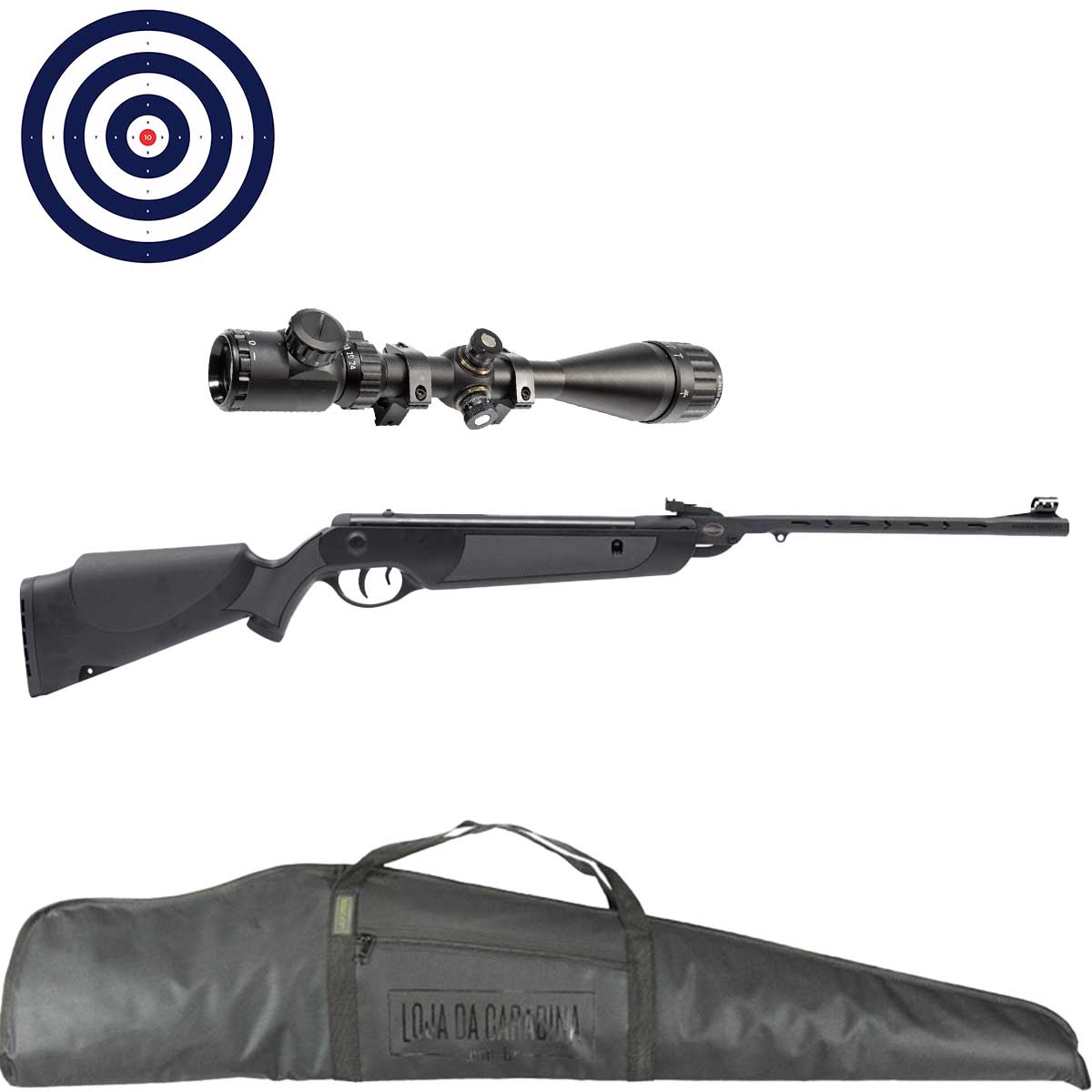 Carabina Rossi Dione Sport Nitro 5.5mm + Luneta 6-24x50 11mm + Capa LC + Alvos