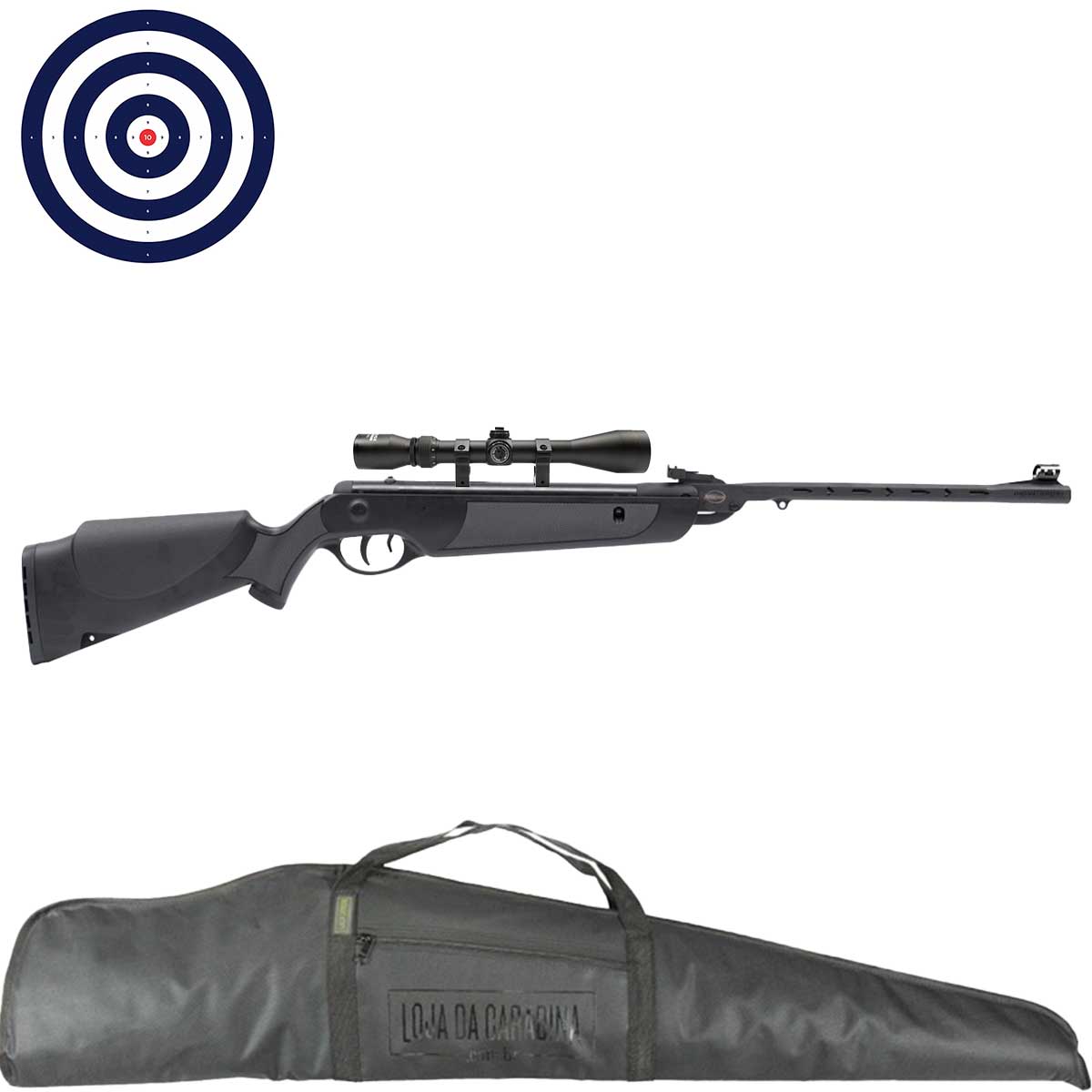 Carabina Rossi Dione Sport Nitro 5.5mm + Luneta Rossi 3-9x40 11mm + Capa LC + Alvos