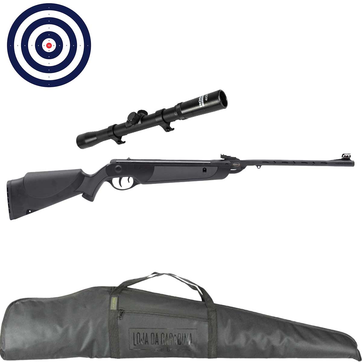 Carabina Rossi Dione Sport Nitro 5.5mm + Luneta Rossi 4x20 11mm + Capa LC + Alvos