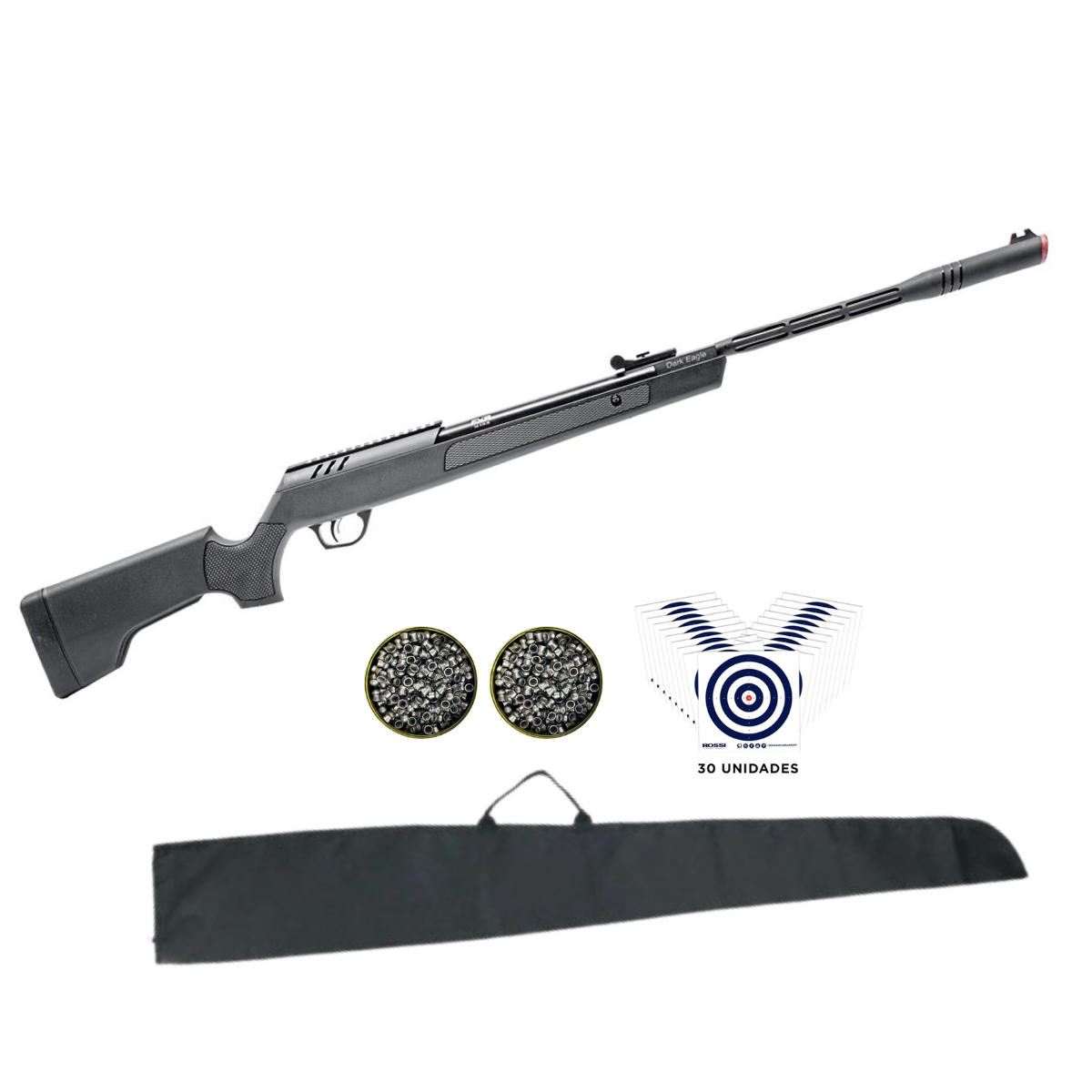 Carabina de Pressão Artemis Dark Eagle Nitro 5.5mm Gás Ram 80kg + Capa Para Carabina + 200 Chumbinhos + Alvos