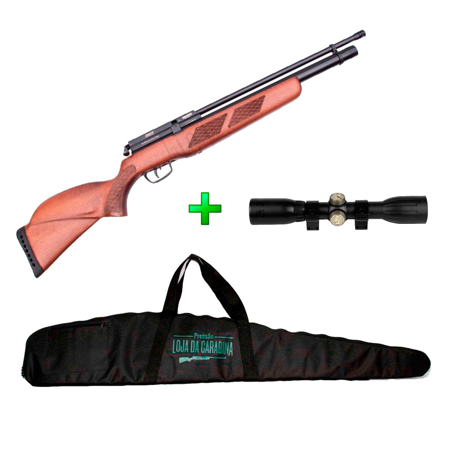 Carabina de Pressão PCP Gamo 177 HP Coyote Madeira - 4.5mm + Luneta 4x32 + Capa