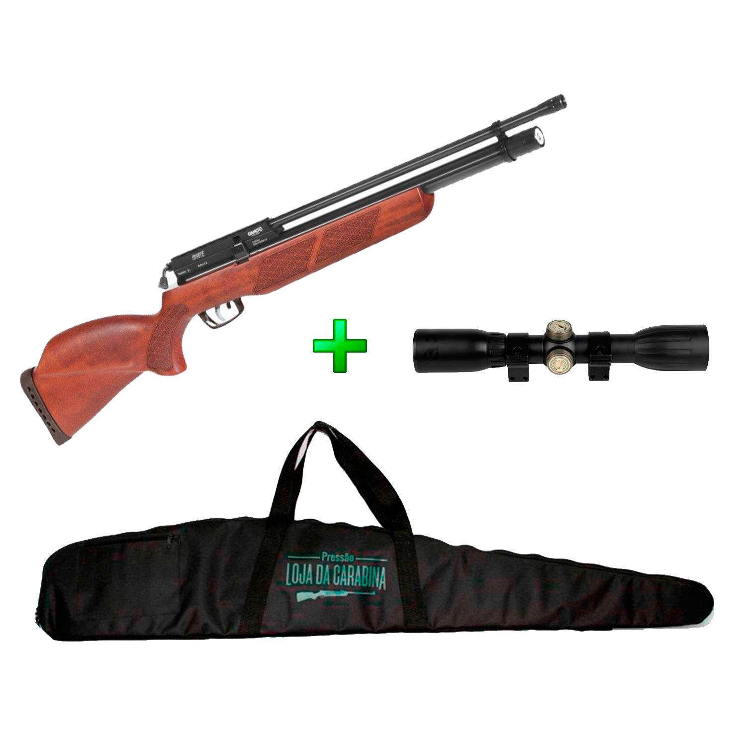 Carabina de Pressão PCP Gamo Coyote Madeira - 5.5mm + Luneta 4x32 + Capa
