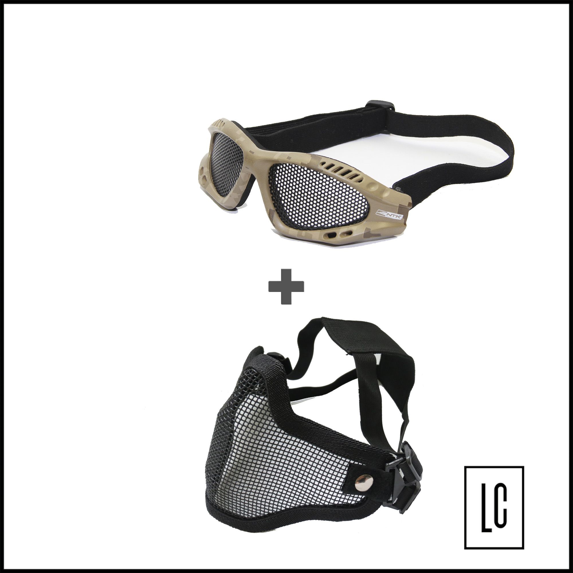 Máscara Meia Face c/tela de Metal + Óculos tático telado Kobra - NTK