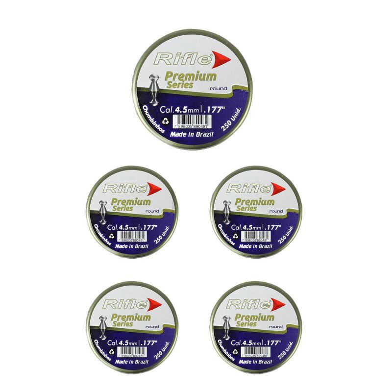 Kit Chumbinhos Rifle Premium Series Round 4,5mm 250 unidades - 5 Latas