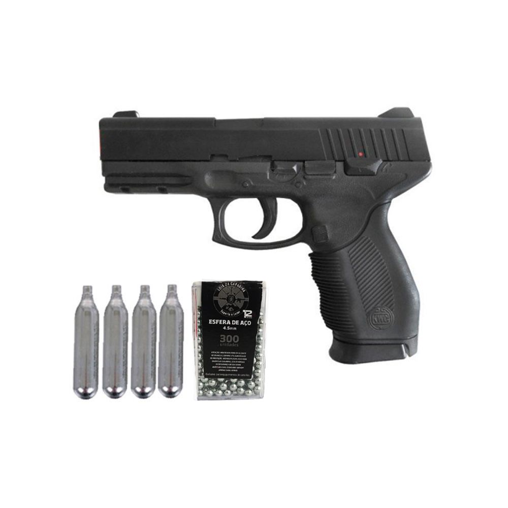 Pistola de Pressão Co2 KWC 24/7 4.5mm + Cilindros + Esfera